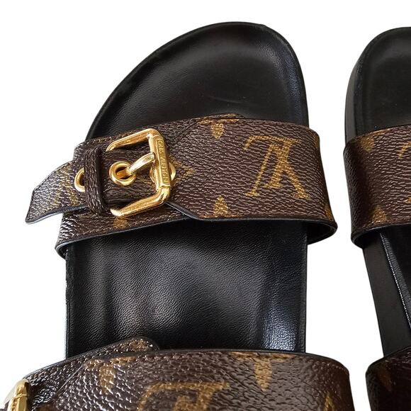 Louis Vuitton Bom Dia Slide Flat Sandal Size 37 US 7 LV Monogram Canvas Brown - Picture 7 of 15